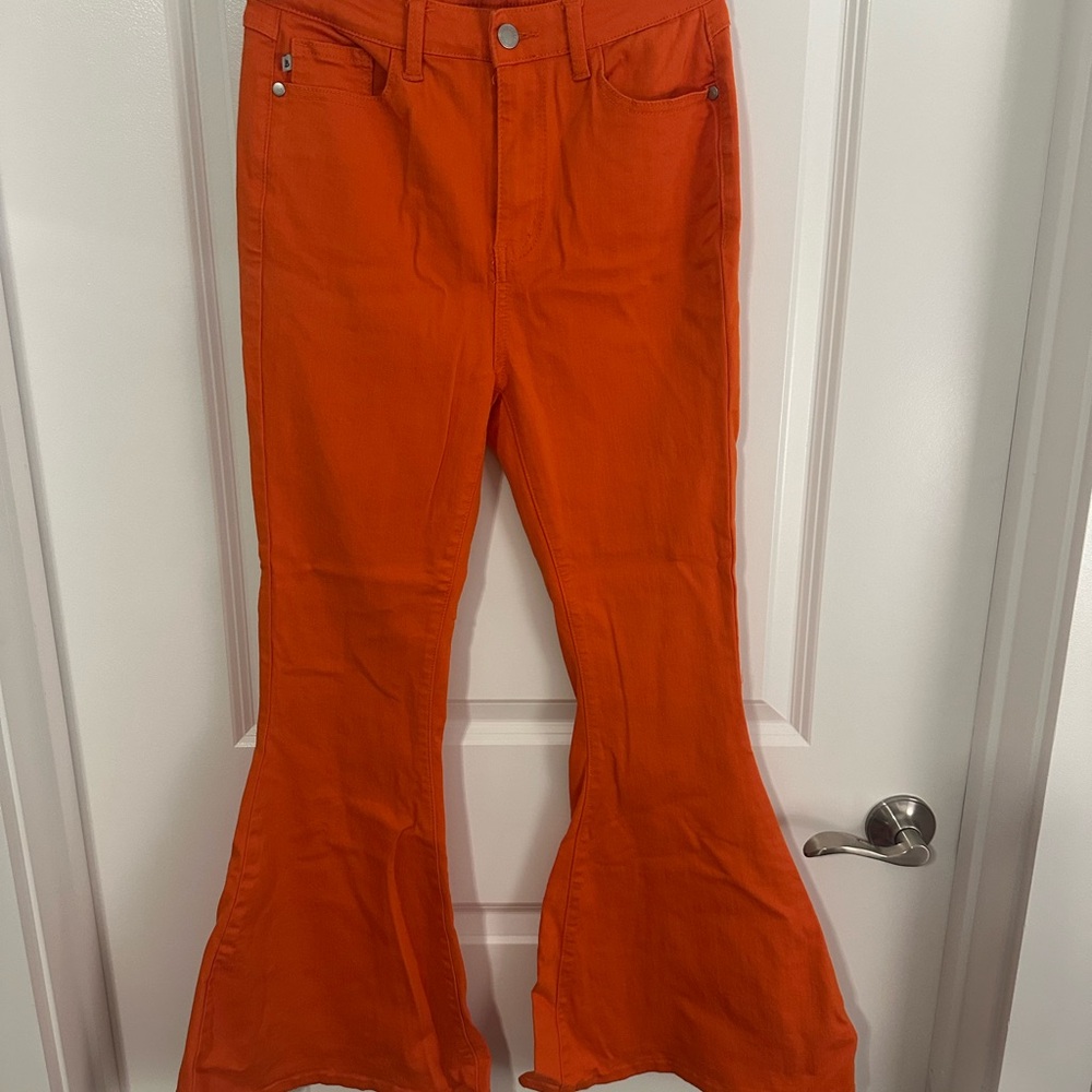 Judy Blue Vibrant Orange Super Flare Pants
